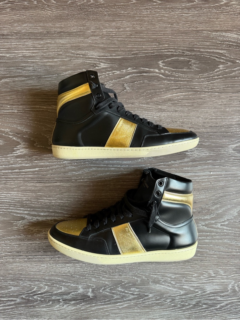 Saint Laurent Paris Gold High Top Sneakers
